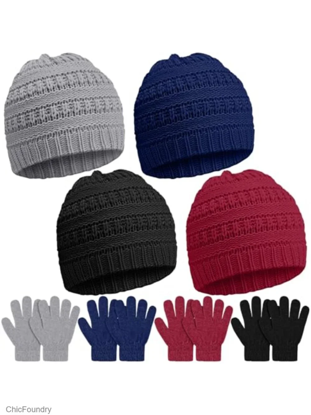 Kids Winter Knit Hat & Gloves Set Acrylic 5-12Y